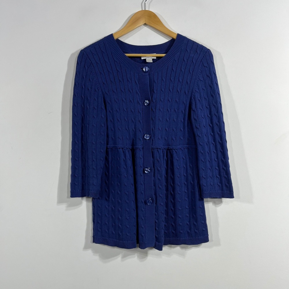 Ann Taylor Y2K Babydoll Bella Preppy Cable Knit Cardigan Sweater Large FLAW
